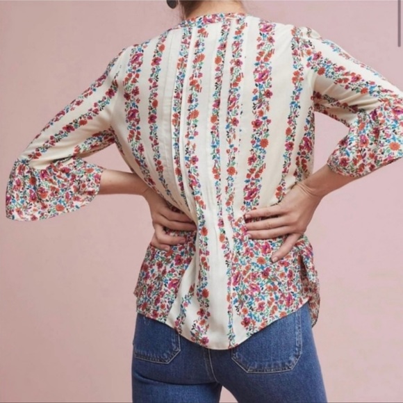 Anthropologie Maeve Floral Hiver Ivory Blouse Lace Button up Top Women's Size 2P - Picture 2 of 5